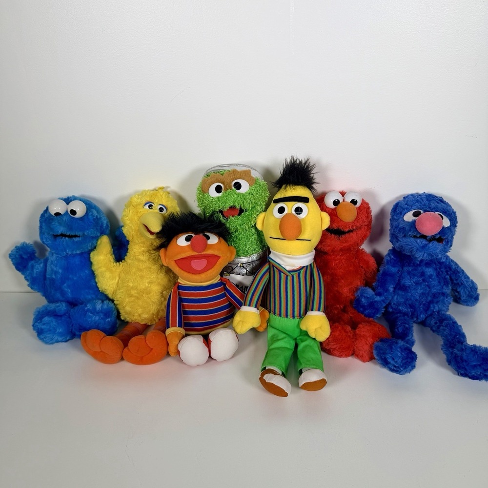 Sesame Street Plush Lot 7pc 2002 Elmo Cookie Monster Bert Ernie Oscar Big Bird